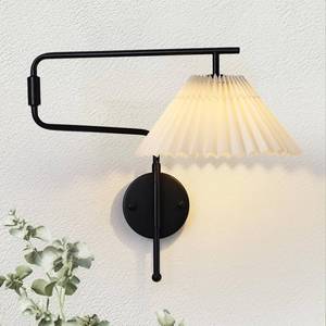 lot 8554 image: Boho Caged Black Swing Arm Wall Sconce Set of 2,Plug in Wall Sconces with White Pleated Shade,Hardwired Wall Light Fixtures with Dimmable Switch for Bedroom Bedside, Living Room, House Reading