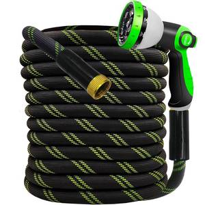 lot 8558 image: Junredy Garden Hose 50 FT, NON-EXPANDABLE Heavy-Duty Flexible & Lightweight Water Hose with 10-Function Nozzle, No-Kink, Leak-Proof Super Fabric, Solid Fittings for Lawn, Car, Outdoor (Black Green)