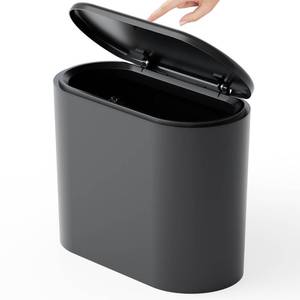 lot 8564 image: Yieach 3.17 Gallon Thin Small Black Bathroom Trash Can with Lid,12L Small PetDog Proof Slim Trashcan and Skinny Covered Trash Can,Plastic Covered Wastebasket,Garbage Can for Kitchen,Office,RV,Bedroom