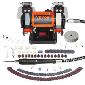 lot 8566 image: VEVOR Bench Buffer Polisher, Bench Buffer Grinder Polishing & Buffing Machine for MetalJewelryWoodJadePlasticSilver DIY, with WoolAbrasive Fiber WheelGrinding Wheel,100pcs Tools, 3590RPM