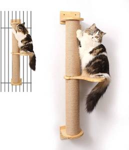 lot 8567 image: FUKUMARU Cat Activity Tree with Scratching Posts, Wall Mounted Jute Scratcher Pine Hammock