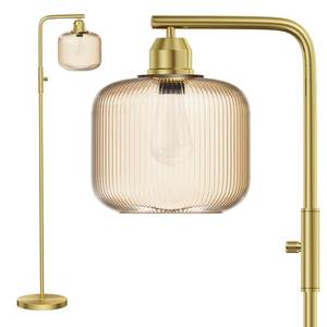 lot 8572 image: Glass Floor Lamp for Living Room, Modern Standing Lamp with Champagne Gold Ribbed Glass Lampshade, Stepless Dimmable Rotary Switch, 66 Tall Lamp & Gold Floor Lamp for Bedroom Study Room,Brushed Gold
