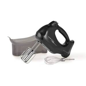 lot 8573 image: Hamilton Beach Power Deluxe 6-Speed Electric Hand Mixer with Snap-On Storage Case, QuickBurst, Beaters, Whisk, Powerful 250 Watt Motor, Bowl Rest, Black (62692)