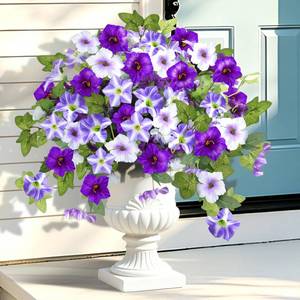 lot 8577 image: UMMNPR 6 Pack Artificial Petunias for Outdoors, 132 Realistic Purple Fake Petunias, UV Resistant No Fade Faux Outdoor Petunias for Hanging Baskets, Garden and Porch Decor