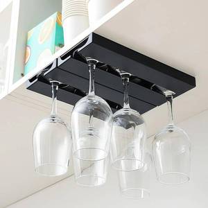 lot 8593 image: RIIPOO Wine Glass Rack Hangers Under Cabinet, 2 Pack Wine Glasses Holders Under Shelf No Drill, Under Counter Wine Glass Holder, Black