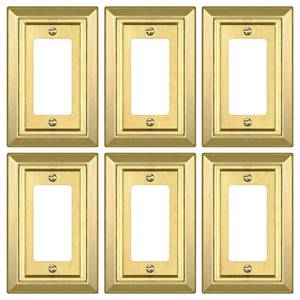 lot 8596 image: Metal Wall Plate for Electrical Outlets, Decorative Brass Gold Switch Plates Outlet Cover, Light Switch Cover Plate, 1-Gang Wall Plates (Single Decoretor, 6 Pack)