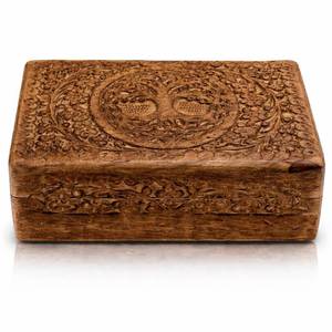 lot 8601 image: Great Birthday Gifts Handmade Decorative Wooden Jewelry Box Tree Of Life Carving Jewelry Organizer Keepsake Box Treasure Chest Trinket Holder Watch Box Storage Lock Box Housewarming Gift (Brown)