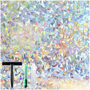 lot 8618 image: rabbitgoo Window Privacy Film Stained Glass Rainbow 3D Prism Decorative Iridescent Window Sticker Static Cling Suncatcher UV Protection for Home Heat Control, Clear, 17.5 X 78.7 Inches