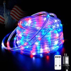 lot 8624 image: JMEXSUSS Red White and Blue Rope Lights Plug in, 200 LED 66 FT Rope Lights for 4th of July Decorations, Patriotic Lights Outdoor Indoor Waterproof for Independence Day