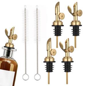 lot 8640 image: 4 PCS Olive Oil Spout, Oil Spout for Olive Oil Bottle, Stainless Steel Self Closing Bottle Pourers, Weighted Oil Dispenser with Funnel and Brush for Wine, Vinegar, Syrup, Kitchen and Bar