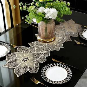 lot 8656 image: FAVE Gold Table Runner 36 Inches Flower Shaped Dining Table Runner Waterproof Washable for Wedding Banquets Birthday Party Restaurant Decor and Daily Ues(Gold Flower Shaped)
