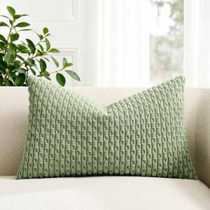 lot 8658 image: Kevin Textile Spring 12x20 Inch Pillow Cover 1 Pack Boho Decorative Soft Striped Corduroy Lumbar Farmhouse Solid Color Accent Rectangle Cushion Case for Living Room Couch Sofa Bed, Sage Green