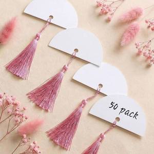 lot 8662 image: Poola Voidra 50 Pcs Wedding Name Place Cards with Tassels 3.94 x 1.97 Inch, Semi Circle Place Cards Blank Hanging Gift Tags for Wedding Dinner Banquet Party Events Table Setting Supplies(Pink)