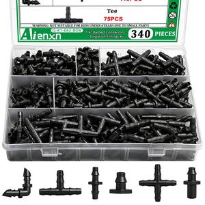 lot 8666 image: Aienxn 340PCS 14 Drip Irrigation Kit Barbed Connectors, Straight Barb, Tee, Single Barb, End Plug, Elbow, 4 Way Coupling Irrigation Fittings for Garden Lawn Flower Pot