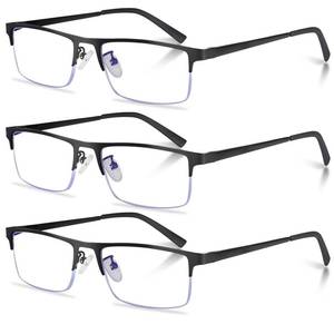 lot 8689 image: Anourney 3-Pack Reading Glasses for Men, Lightweight Metal Half Frame Blue Light Blocking Computer Readers,Filter UV RayComputer Glare with Spring Hinge Eyeglasses(3PCS Black,1.75)