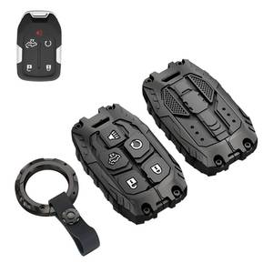 lot 8690 image: Heavy Key Fob Cover Case Protector for GMC, Keychain, Accessories for 2023 2022 2021 2020 2019 GMC Sierra, Chevy Silverado 1500 2500HD 3500HD (Type-B 5 Buttons)