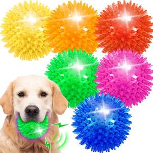 lot 8693 image: Ousiya 6 Pack 3.5 Light Up Squeaky Dog Toy Balls, Spiky Dog Balls for Small,Medium Large Dogs