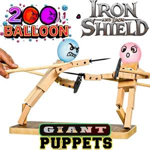 lot 8731 image: Handmade Wooden Fencing Puppets Battle-Fighting Board Game - XLarge Balloon Bamboo Man Battle New Iron Sword Duel Family Board Games 2-Player Wooden Robot Battle Balloon Game, Whack a Balloon Party