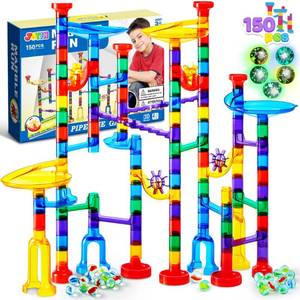 lot 8736 image: JOYIN 150Pcs Glowing Marble Run- Construction Building Blocks Toys with 5 Glow in The Dark Glass Marbles, STEM Educational Building Block Toy, Birthday Gifts, Easter Basket Stuffers