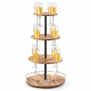 lot 8737 image: Novabright Wooden Rotating Champagne Tower for Wedding, 3-tier Cocktail Tree Stand for Drinks, Holds 12 Glasses, Rustic Wine Glasses Holder in Wedding Bridal Shower Bachelorette Farmhouse Decoration