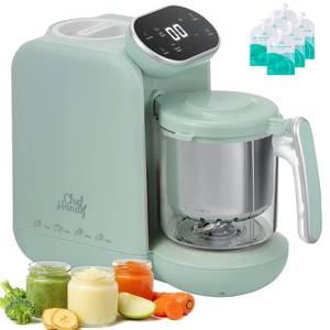 lot 8738 image: Chefhandy Baby Food Maker with Stainless Steel Steam Basket  5-in-1 Baby Food Processor, Steamer & Blender for Homemade Baby Food, BPA-Free, 6 Reusable Pouches, Ideal for Newborns & Infants, Green