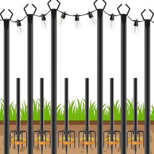 lot 8742 image: AHRLHR 6 Pack String Light Poles, Outdoor String Light Pole 10 ft Forked Metal Light Pole with Adjustable Outdoor Light Stand, Deck, Backyard, Garden, Wedding, Rustproof and Sturdy with Hooks.