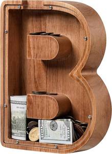 lot 942 image: Wooden Piggy Bank for Kids, Alphabet Money Bank with Initial B