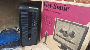 lot 1000 image: HP EliteDesk Tower Desktop Computer with ViewSonic VA705b 17 LCD Monitor, Keyboard and Mouse Pad Bundle