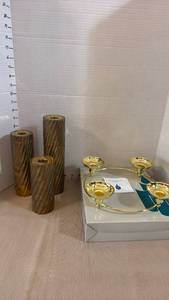 lot 1008 image: Brass candle holder and partylite candle holder