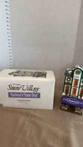 lot 1054 image: Department 56 Snow Village Bachmans Flower Shop Handpainted Ceramic Building with Box