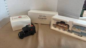 lot 1067 image: Department 56 Snow Village On The Road Again Set & 1995 Canadian Event Delivery Truck