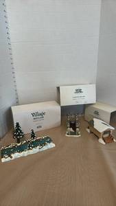 lot 1079 image: Department 56 Heritage Village Collection Accessories Set �� Lionhead Bridge, Covered Wooden Bridge & Village Mill Creek Straight Section