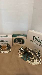lot 1100 image: Department 56 Village Mill Creek Collection - Bridge, Park Bench & Majestic Woodland Birds Set