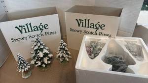 lot 1104 image: Department 56 Village Snowy Scotch Pines 2 Sets of 3