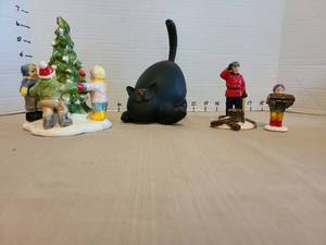 lot 1111 image: Department 56 Department 56 Kids Around The Tree,  Black Cat Figure, Woodsman and Boy
