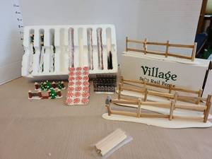 lot 1118 image: Department 56 Village Accessories Mixed Lot - Split Rail Fence, Gates & Holiday Accents