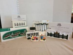 lot 1121 image: Department 56 Village Accessories Collection - Fences, Gates, Street Signs & Figurines
