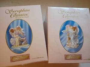 lot 1306 image: Seraphim Classics Heaven on Earth Figurines.  Caring Touch, Angel with Policeman.  Frances, Gentle Guide