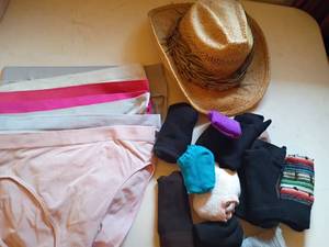 lot 1350 image: Ladies Socks, Underwear, size 7-L and Straw Cowboy Hat