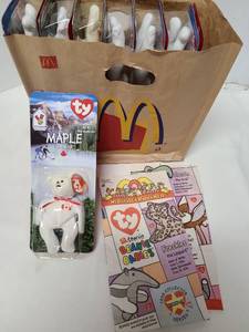 lot 3336 image: Ty Teenie Beanie Babies McDonalds Happy Meal Lot with Maple the Bear