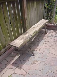 lot 4102 image: Wooden Bench.  Made from slab of wood... 18 x 83 x 11