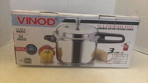 lot 7005 image: Vinod 188 Stainless Steel Sandwich Bottom Pressure Cooker 3 Litre