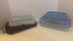 lot 7006 image: Tupperware Storage Container Set with Cutting Board Tray
