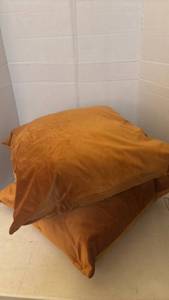lot 7014 image: Large Mustard Velvet Floor Cushions&nbsp Set of 2