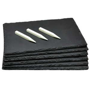 lot 7035 image: Juvale Mini Charcuterie Boards - 11.8 x 7.9 in  Black  Set Of 6 - Reusable Slate Plates with 3 Chalk Pieces - Heat-Resistant & Non-Porous - Versatile Sushi Plates & Gourmet Cheese Platter Display