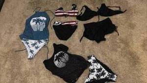 lot 7054 image: Bikinis all large except the red white and blue one is an 8