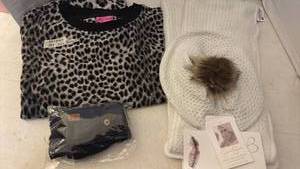 lot 7059 image: Betsy Johnson pajamas size small, Jessica Simpson, Hattan, scarf and more