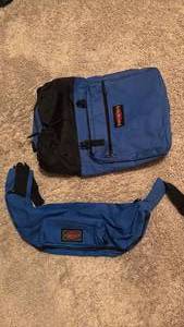 lot 7083 image: Versa Packs Blue Two-Piece Bag Set - Backpack and Shoulder Sling Bag