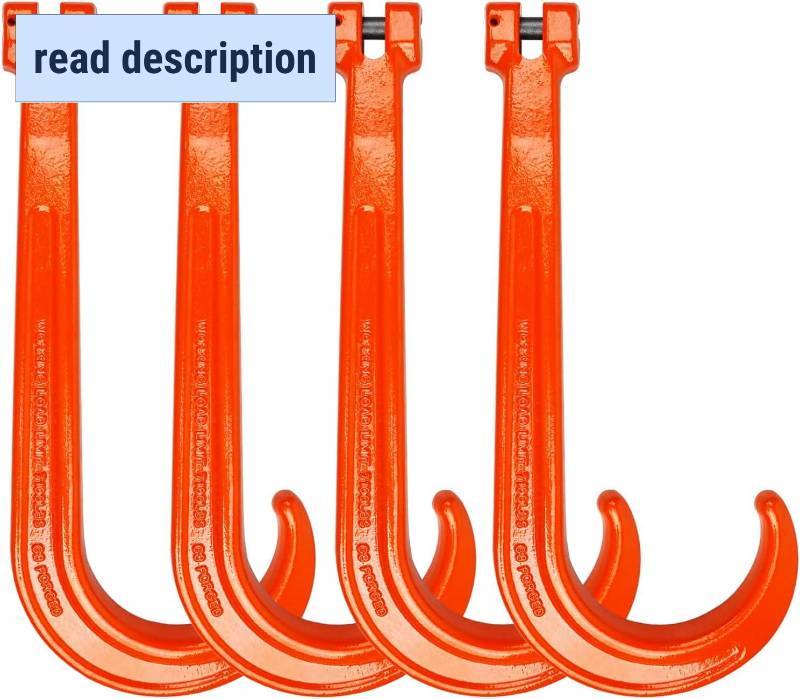 lot 351717 image: Retails for $106 LULU CARGO CONTROL 15 Inch Heavy Duty J Hooks, Grade 80 Steel Tow Hooks for RecoveryChainsTransport, 7100lbs Working Load Limit, Powder Coated (4 Pack)