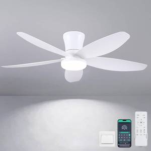 lot 452049 image: Surtime 48 Ceiling Fans with Lights-Low Profile Ceiling Fan with Light and RemoteAPP Control,Flush Mount,DC Reversible,LED Dimmable Modern Ceiling Fans for Bedroom,IndoorOutdoor Patio Use(White)
